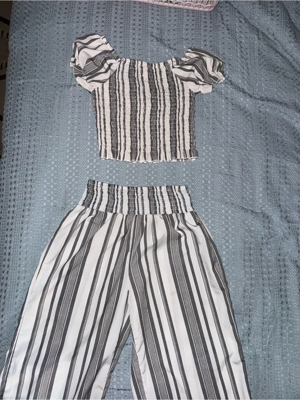 Striped Black & White Two-Piece Jumpsuit Set